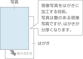 写真は艶のある現像写真ですが、はがきが分厚くなります。